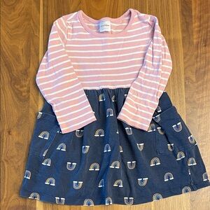 Hanna Andersson Pink Striped and Navy Rainbow Dress